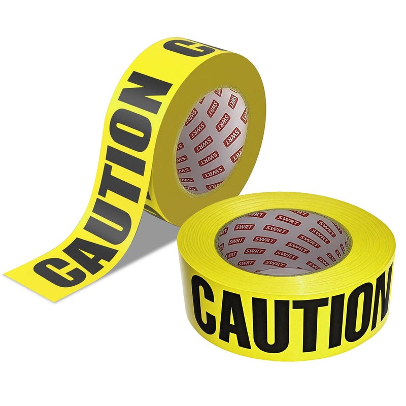 SWRT 2 Rolls Premium Yellow Caution Tape, 3 Inch x 1000FT(Total 2000FT) Bright Hazard Tape with Bold Black Text for Danger Zones/Sporting Events, Construction Tape for Crime Scenes/Halloween Decor - Image 1